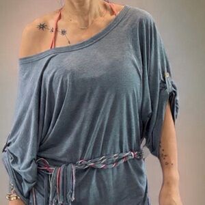 NWT LaRok Slouch Belted Draped Top with Tassel Detail Sz L